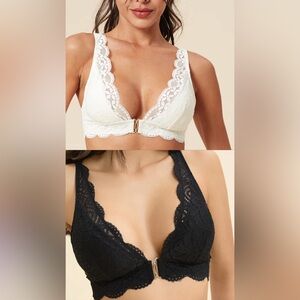 UCA NWOT Set of 2 Lace Plunge Bras with gold accent Black and White 38B